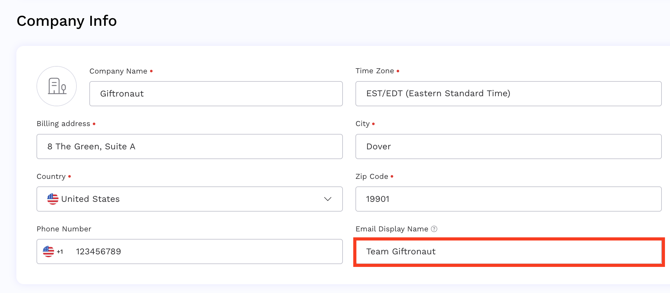 Email Display Name edit