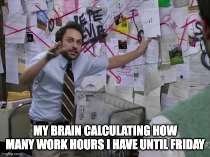 friday meme about calculating the exact time until the end of the week