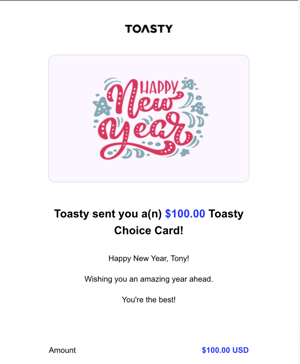 Toasty cobranded gift card
