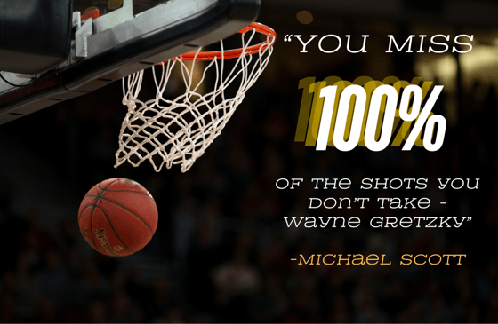 Inspirational quote accompanied by a basketball going through the score receptacle 