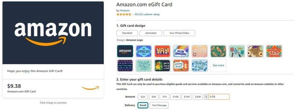Image illustrating how to use Visa gift card online: buy an amazon egift card