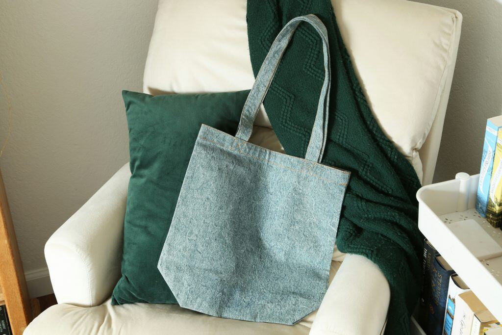 blue reusable tote bag