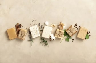 Handmade organic soap bars and ingredients