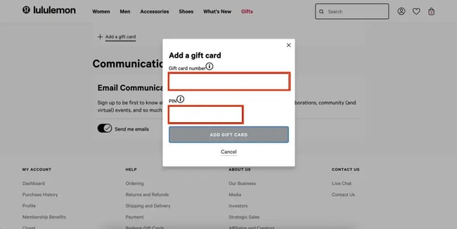How to redeem Lululemon gift cards step 4