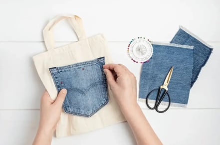 Jeans embroidery tote bag