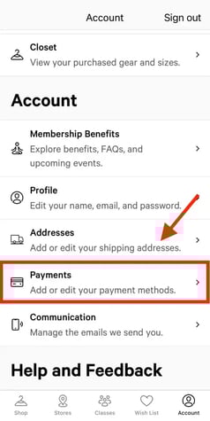 Lululemon gift card mobile redemption step 2