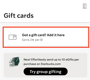 How to redeem a Starbucks gift card in app step 2