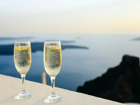 Sparkling wine by the ocean