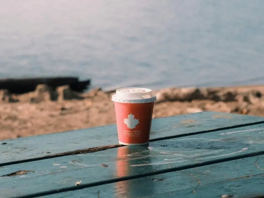 Tim Hortons coffee on outdoor table