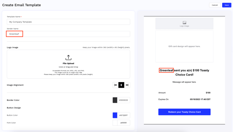 Toasty template customization