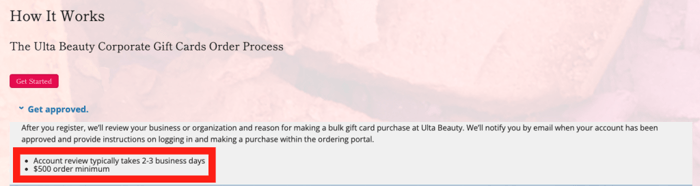 Ulta beauty corporate gift cards order process how it works