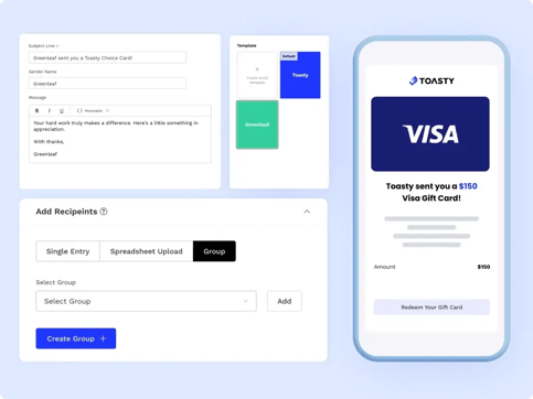 Custom virtual Visa gift card from Toasty