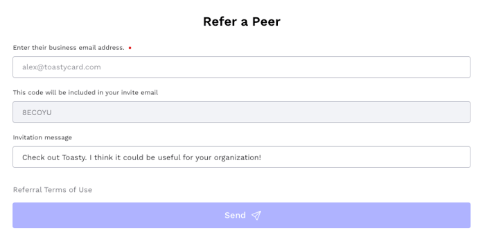 Toasty Referral Email Invitation