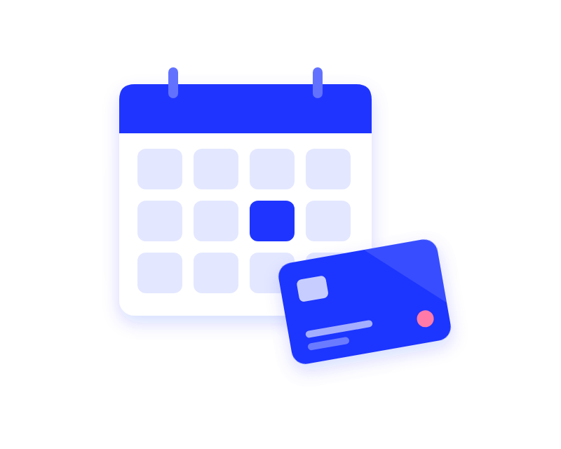 Illustration of a calendar with one highlighted day next to a blue gift card