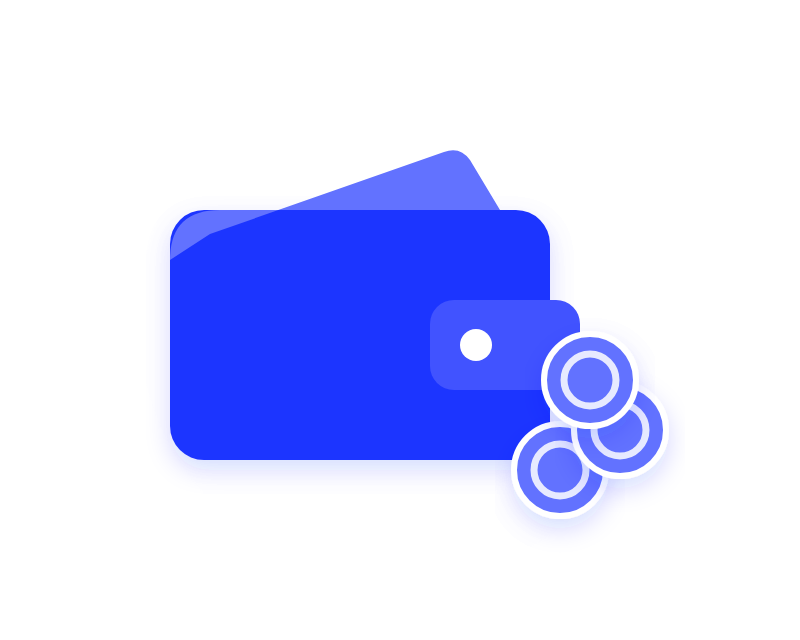 Illustration of a blue wallet with coins beside it