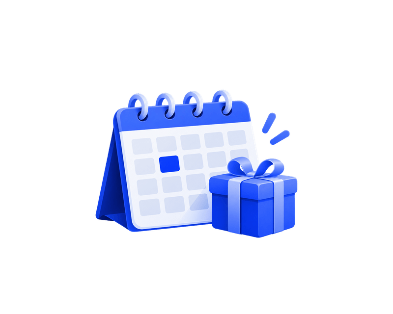 A blue calendar and gift box for planning recognition