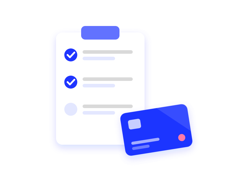 Illustration of a survey clipboard with checked answers next to a blue gift card