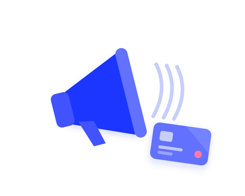 A blue megaphone beside a gift card