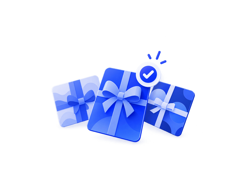 A choice of blue gift cards with a selection checkmark