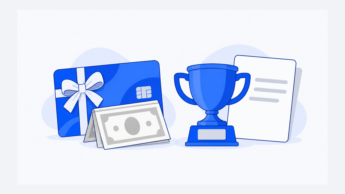 Cash and gift card rewards separated from a physical award for payroll review