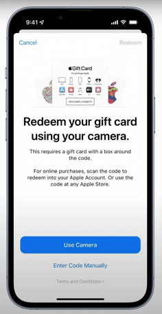 how to redeem virtual apple gift card on iphone