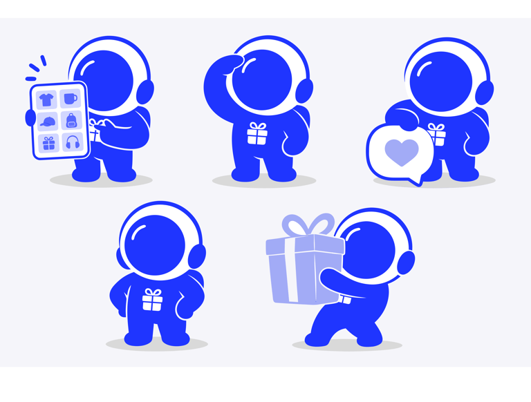 giftronaut mascot poses