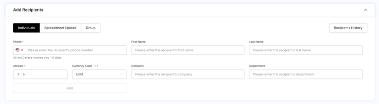 sms delivery add recipients