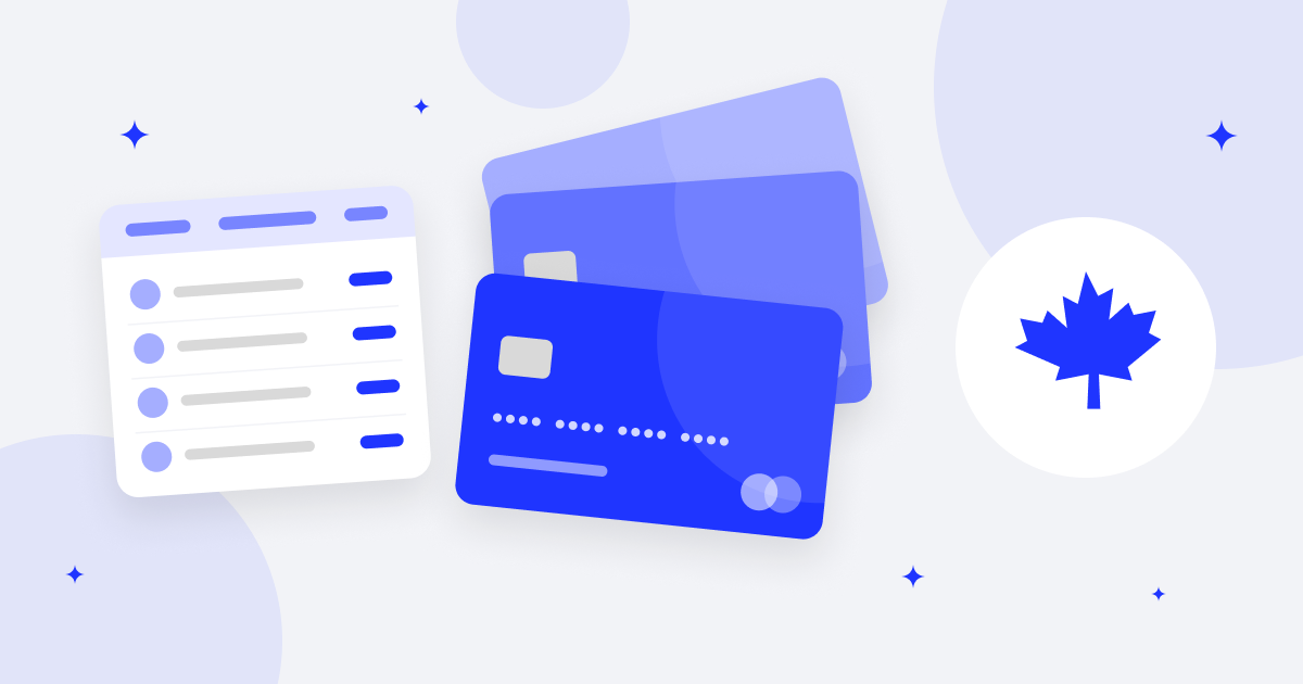 A recipient list and a fan of blank blue prepaid cards beside a blue maple leaf on a light gray background