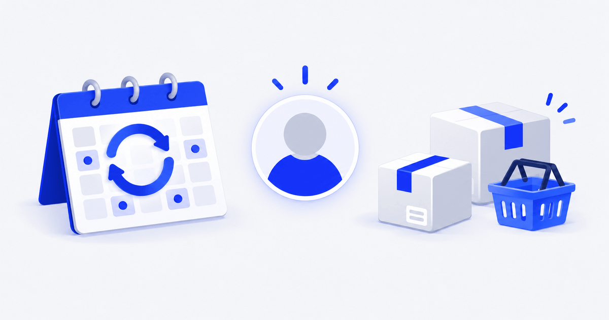 A customer icon between a subscription calendar and separate shopping orders