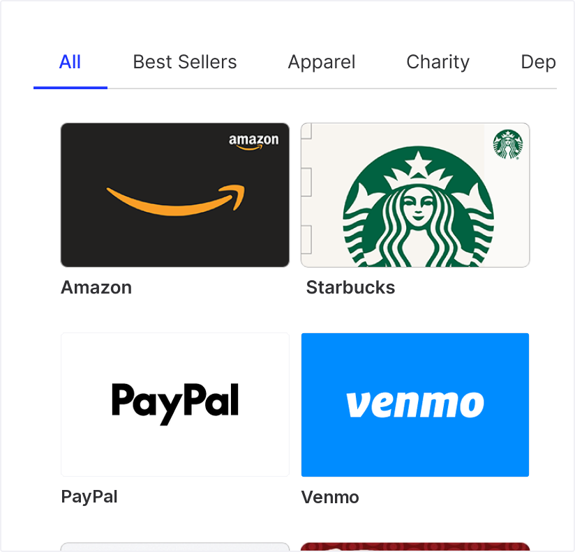 Recipient selecting a brand to redeem instantly