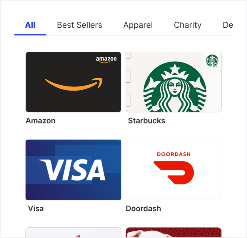 Recipient selecting a brand to redeem instantly